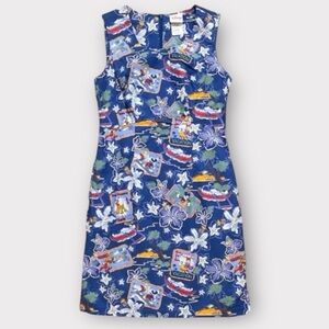 Disney Mickey Hawaiian Postcard Vintage Hula Tiki Shift Dress Women's XL